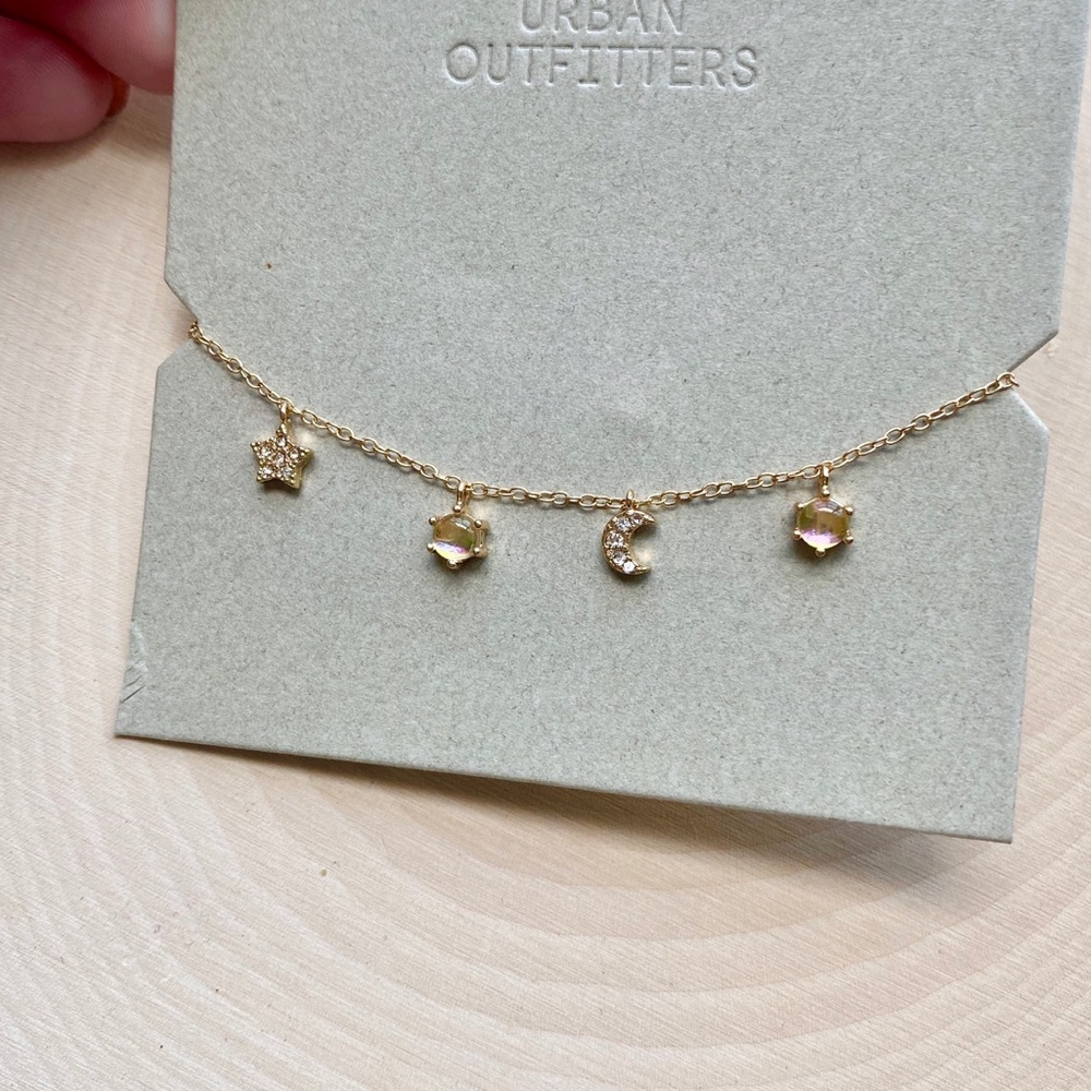 NWT Urban Outfitters Celestial Charm Bracelet Gold - Moon, Star, Glass Charms - Picture 13 of 15